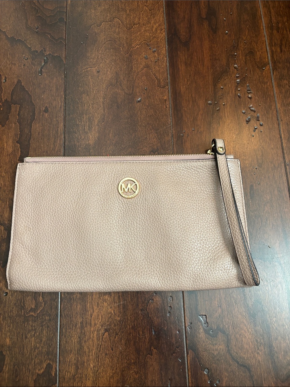 Michael Kors Blush Pebbled Leather Wristlet Clutch with Gold Logo